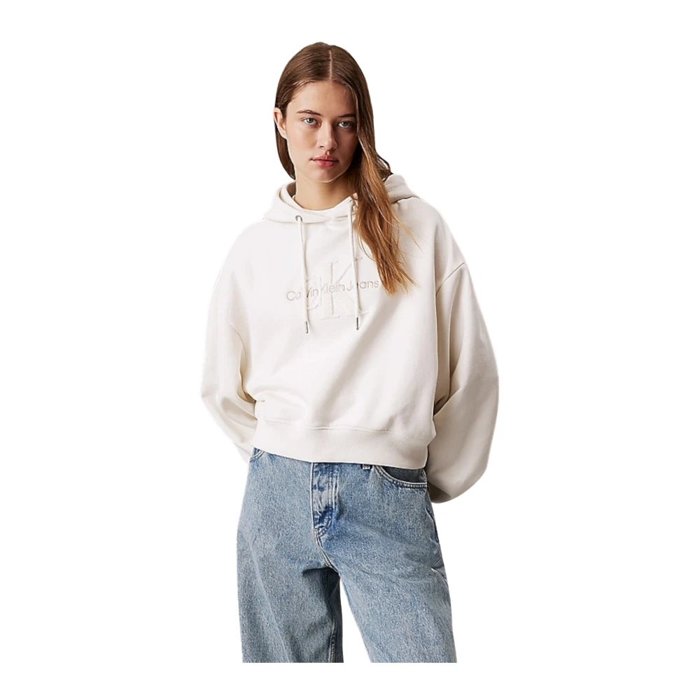 Calvin Klein Jeans Chenille Monogram Hoodie Ivoor White Dames