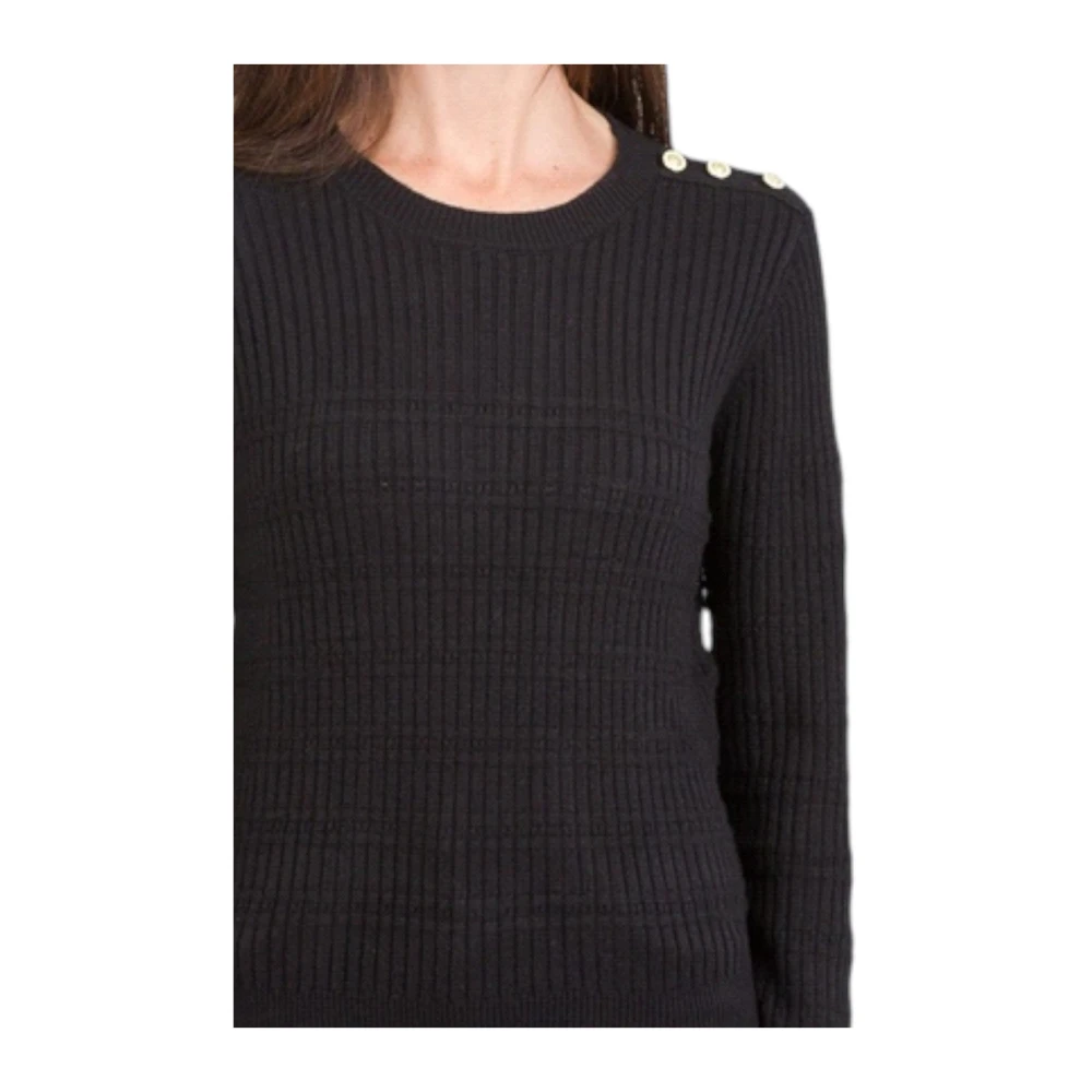 Kocca Zwarte Geribbelde Trui met Decoratieve Knopen Black Dames