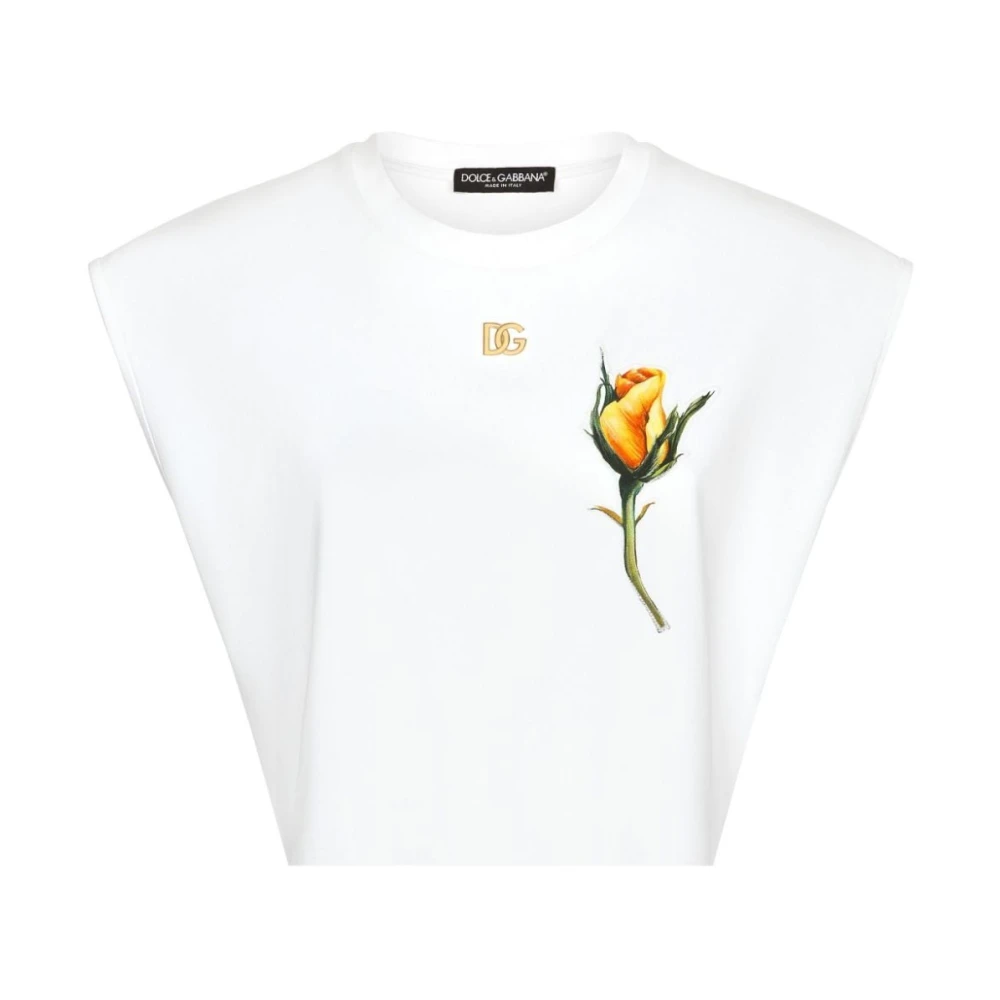 Dolce & Gabbana Bloemenapplicatie T-shirts en Polos White Dames