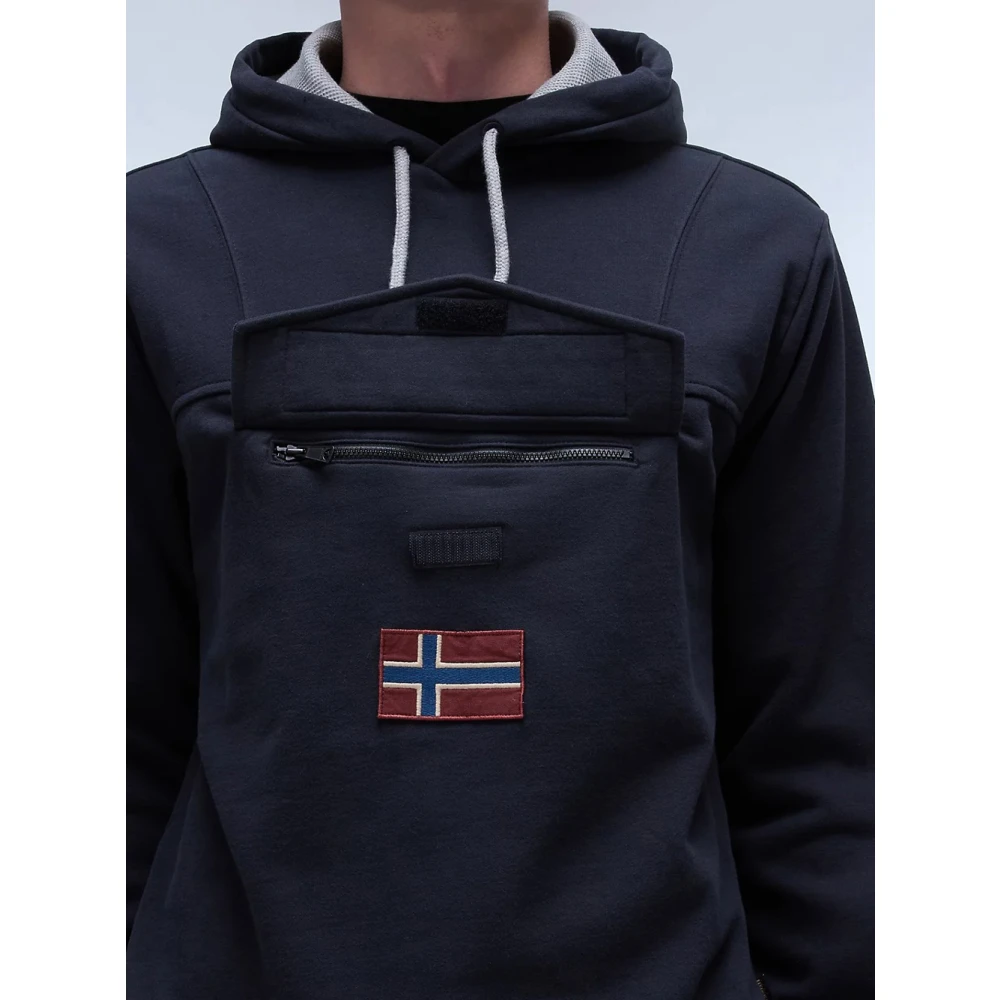 Napapijri Zwarte Hoodie Winter Stijl Iconisch Vlag Black Heren