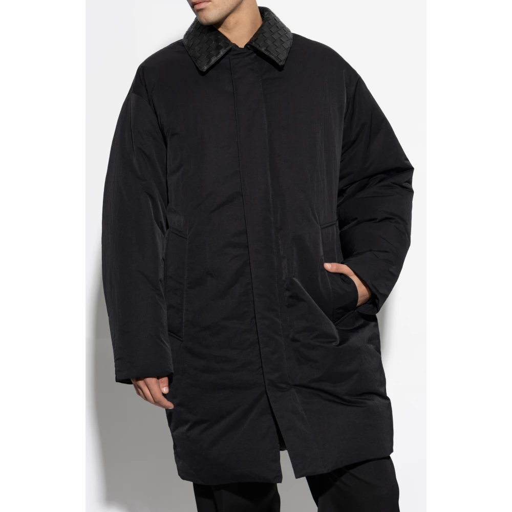Bottega Veneta Donsjack met afneembare leren kraag Black Heren
