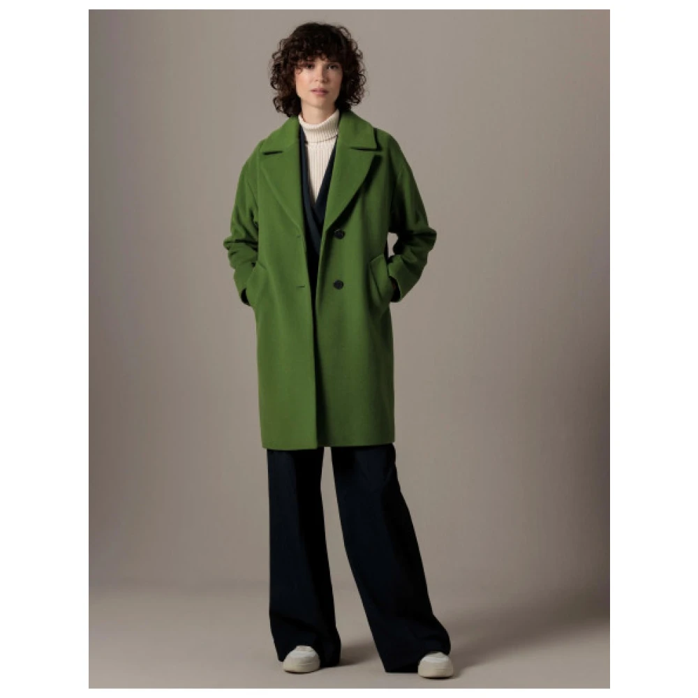Creenstone Relaxed Fit Groene Wollen Jas Green Dames