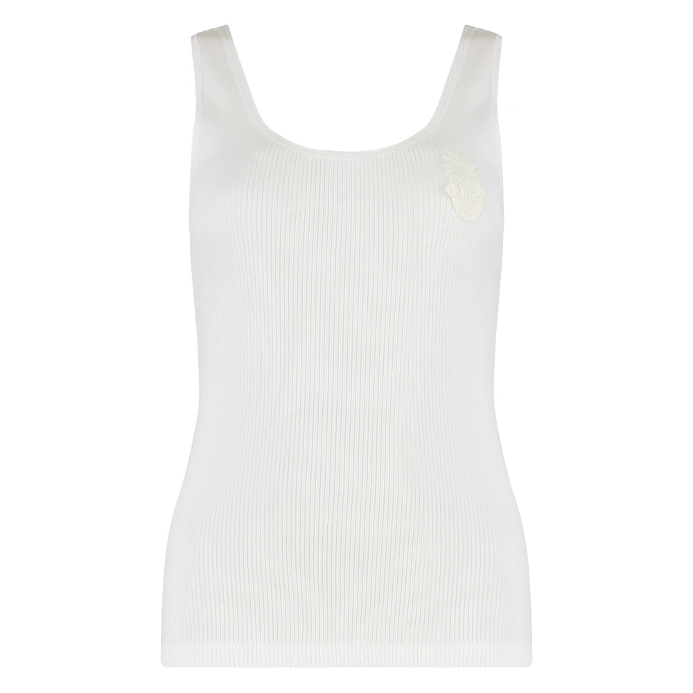 Chloé Women's White Sleeveless Tops, M, Ribbed Tank Top With Logo Patch