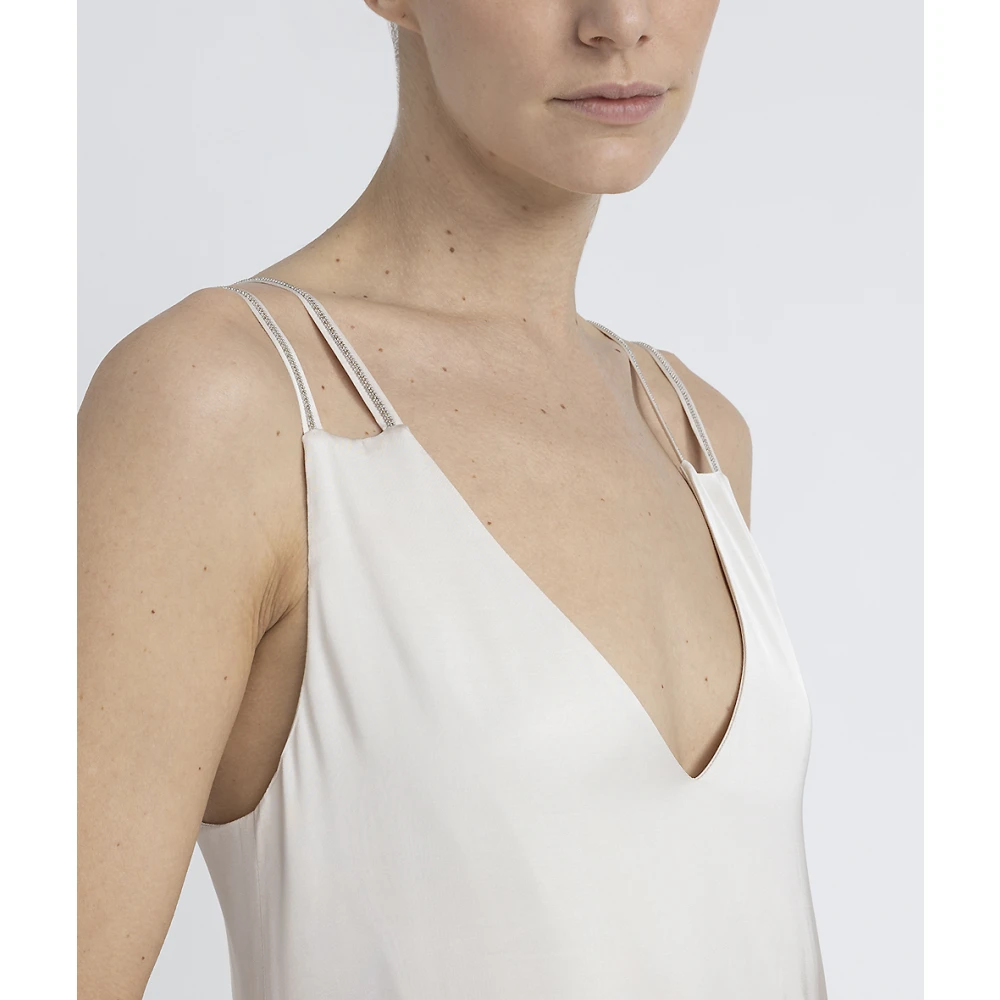 PESERICO Viscose satijnen lange jurk Beige Dames
