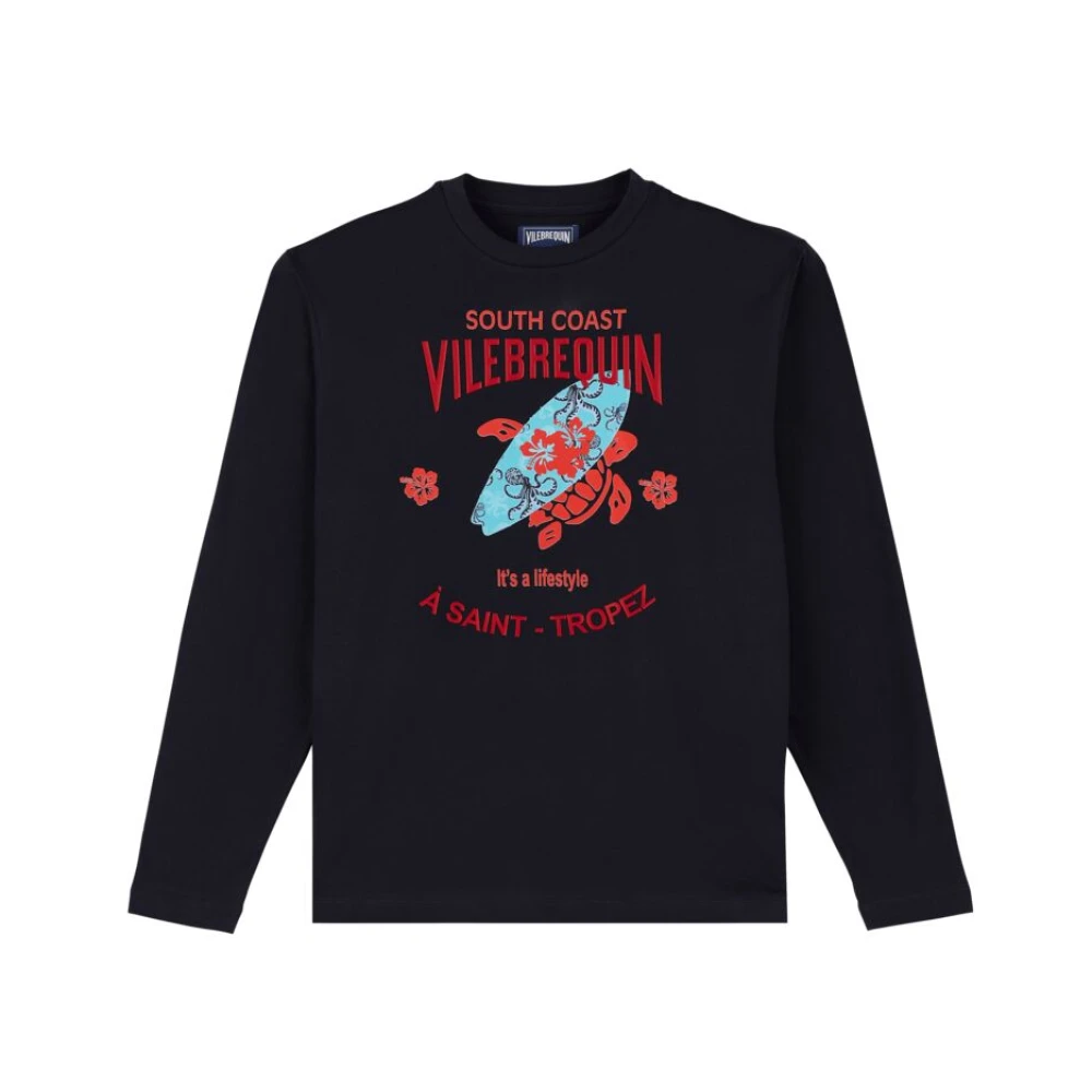 Vilebrequin Lange mouwen Turtles Surf T-shirt gemaakt van katoen voor heren Blue Heren