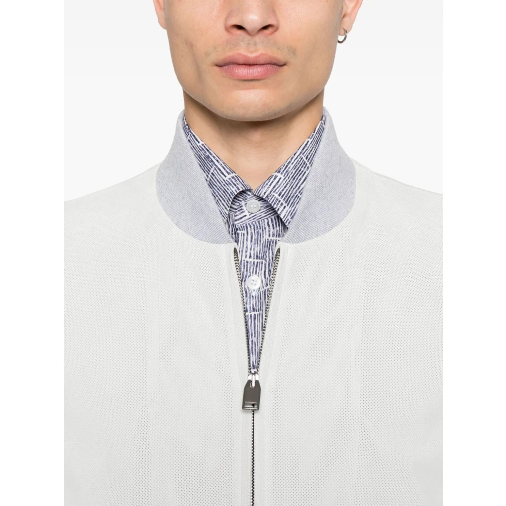 Brioni Lichtgrijze Bomberjack met Geribbelde Zoom Blue Heren