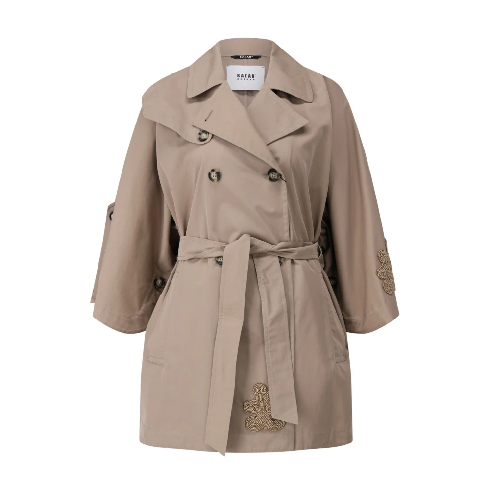 Bazar deluxe Trenchcoat met parelgeborduurde vleermuismouwen Gray Dames