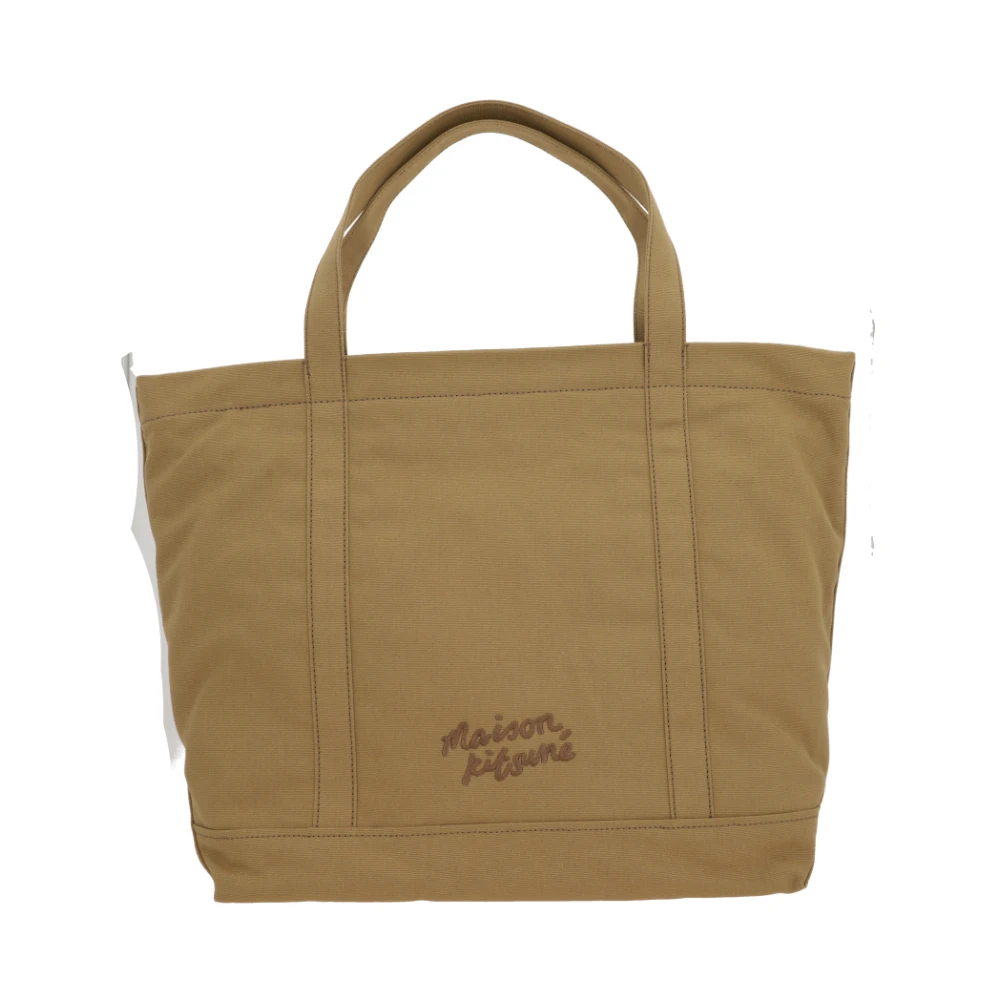 Maison Kitsuné Canvas tote tas met vos borduurwerk Green Heren