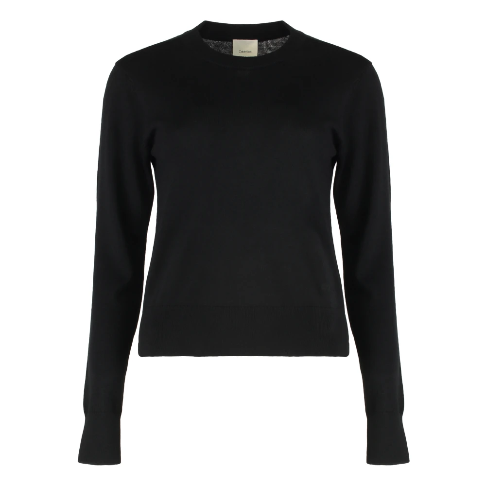 Calvin Klein Women's Black Extra Fine Merino Blend Crewneck Jumper - Round-Neck Knitwear - S - Knitwear