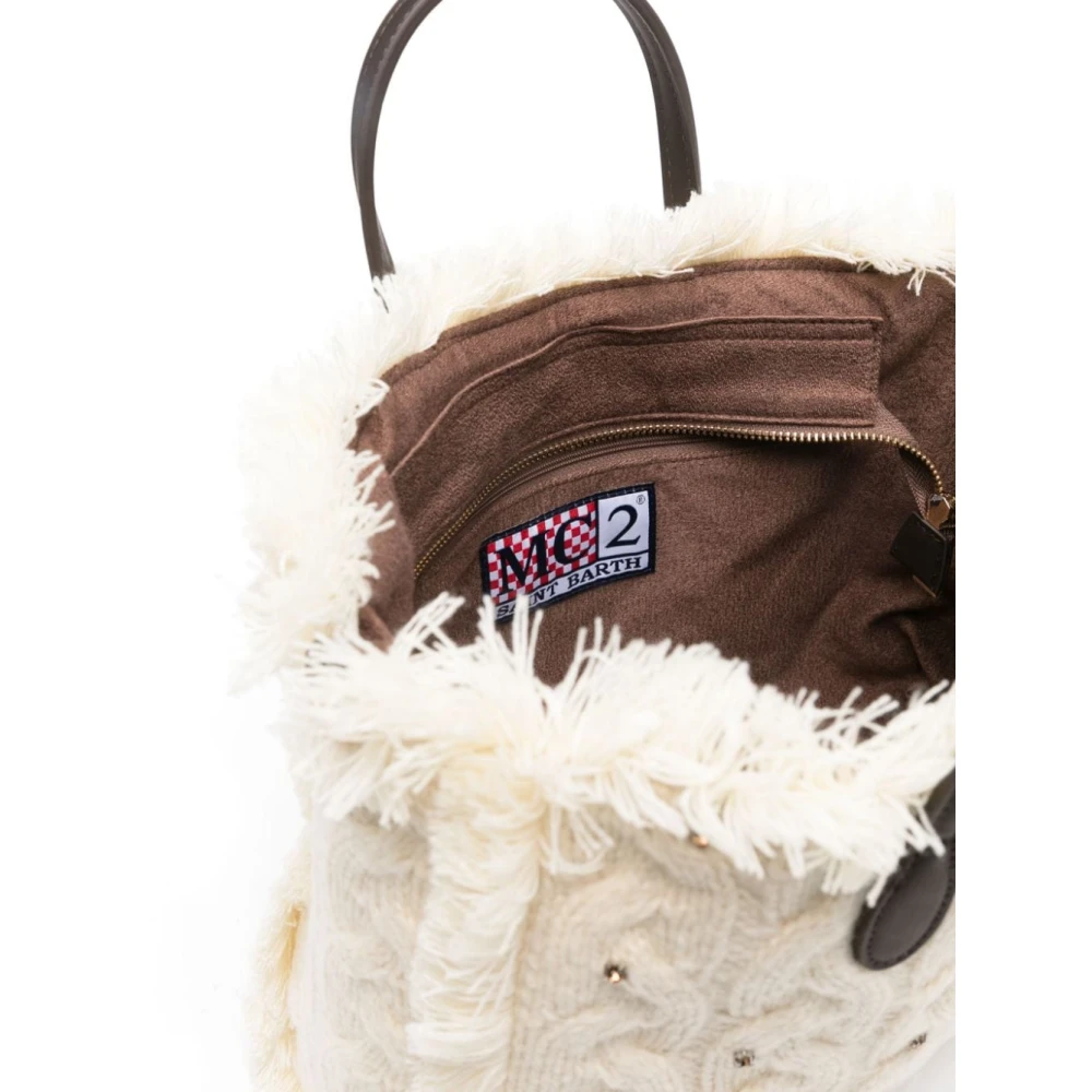 MC2 Saint Barth Crème Kabelgebreide Schoudertas Beige Dames
