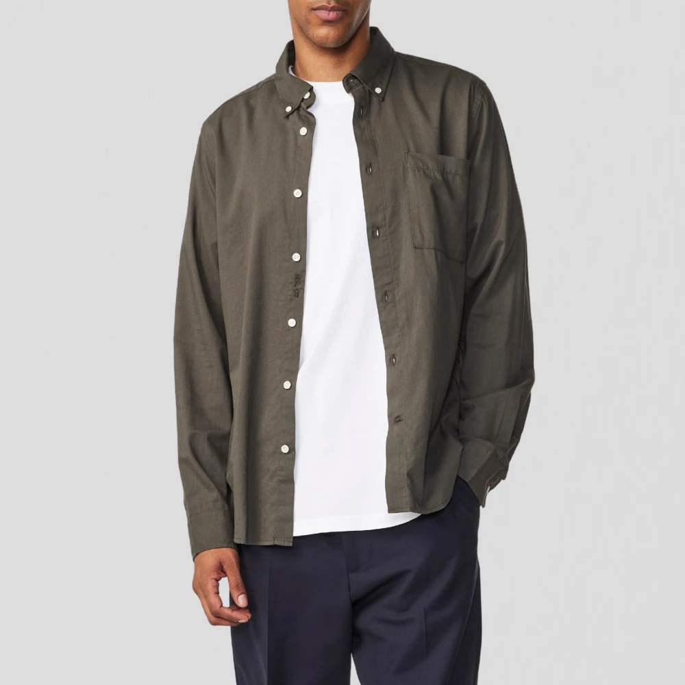 Nn07 Klassieke Button-Down Shirt in Donkerleger Green Heren