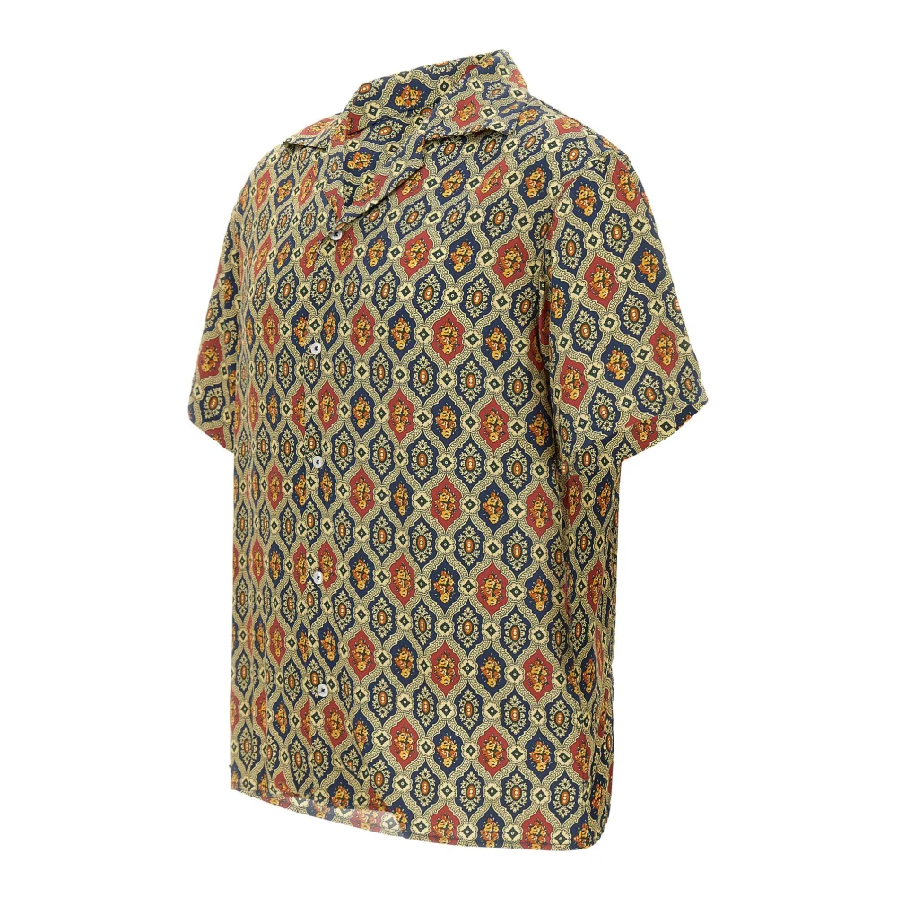 Drole de Monsieur Ornements Jacquard Patroon Korte Mouw Overhemd Multicolor Heren