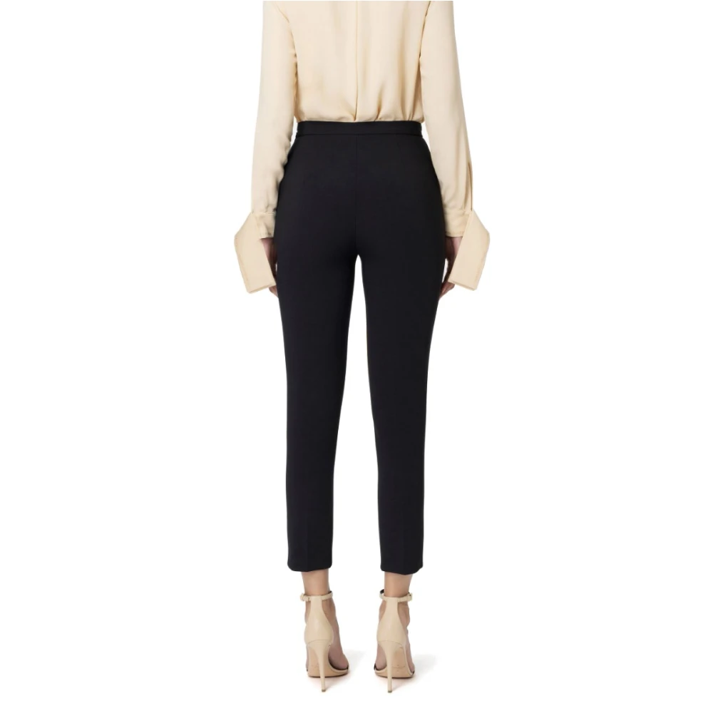 Elisabetta Franchi Logo Rivet Stretch Crepe Enkellange Broek Black Dames