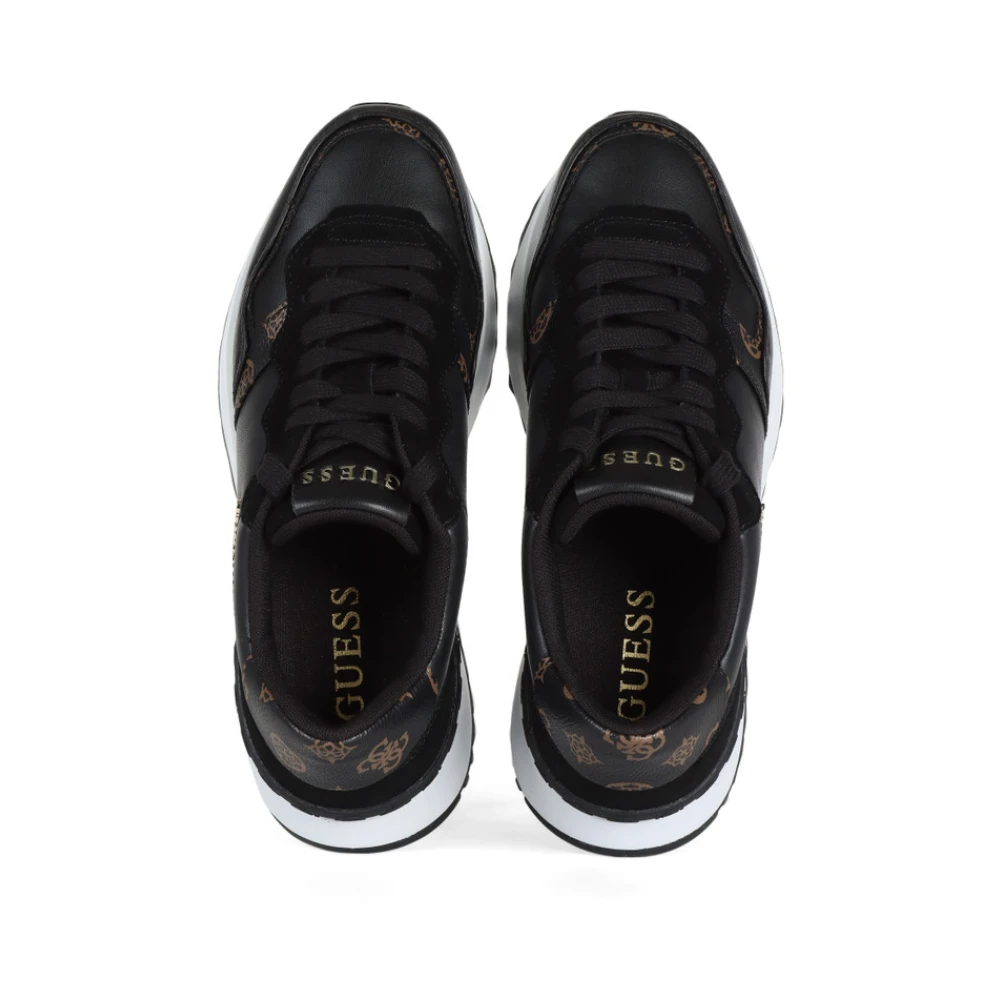 Guess Sneakers van leer en kunstleer met logo plaat Black Dames