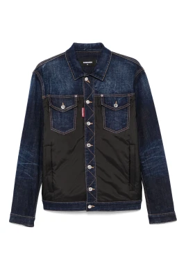 Tvåfärgad denimjacka med knäppning