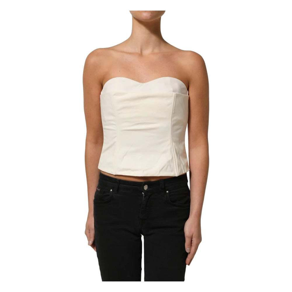Elisabetta Franchi Off White Strapless Sweetheart Neck Top - IT46|XL - Image 2