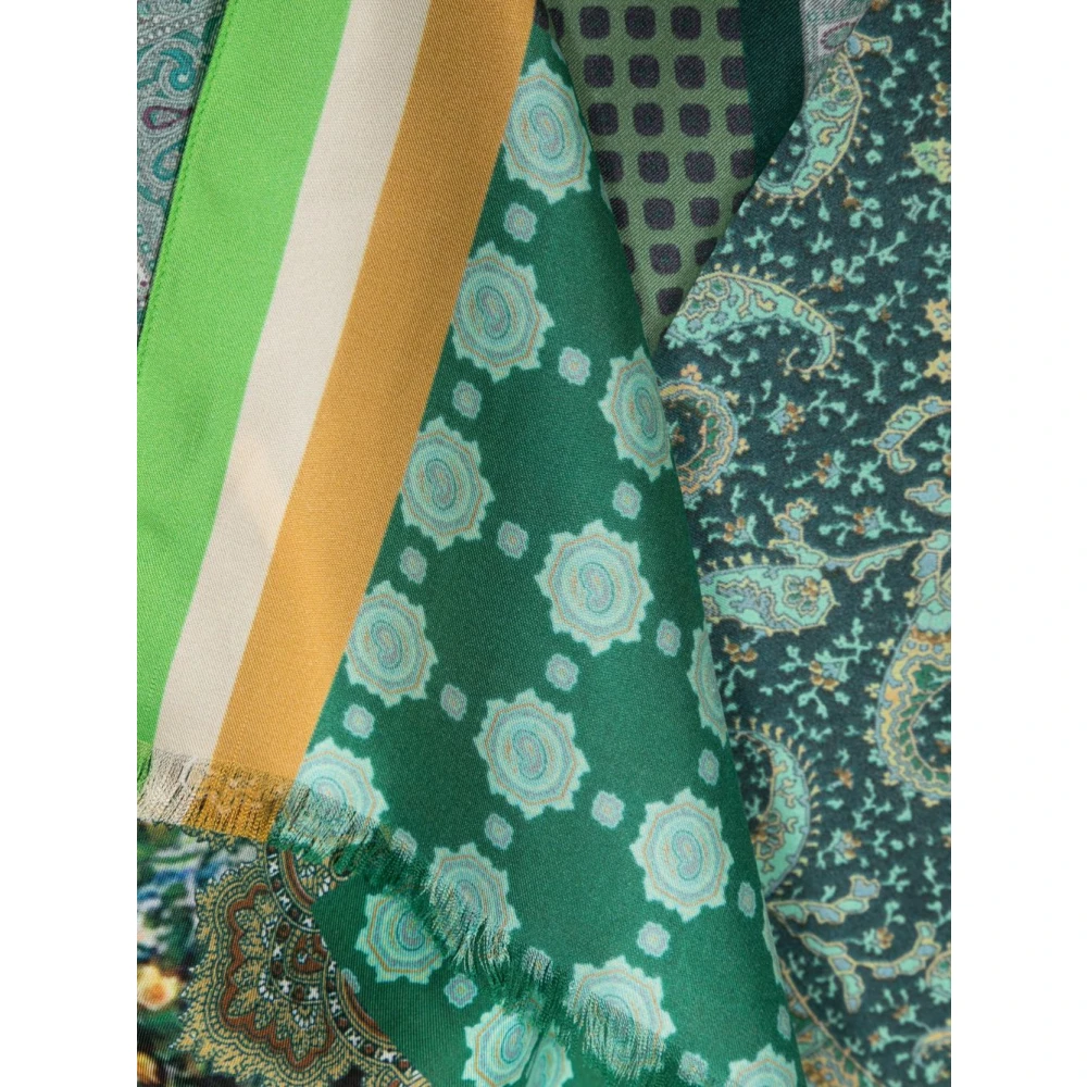 Pierre-Louis Mascia Zijden Patchwork Sjaal Groen Multicolor Green Dames