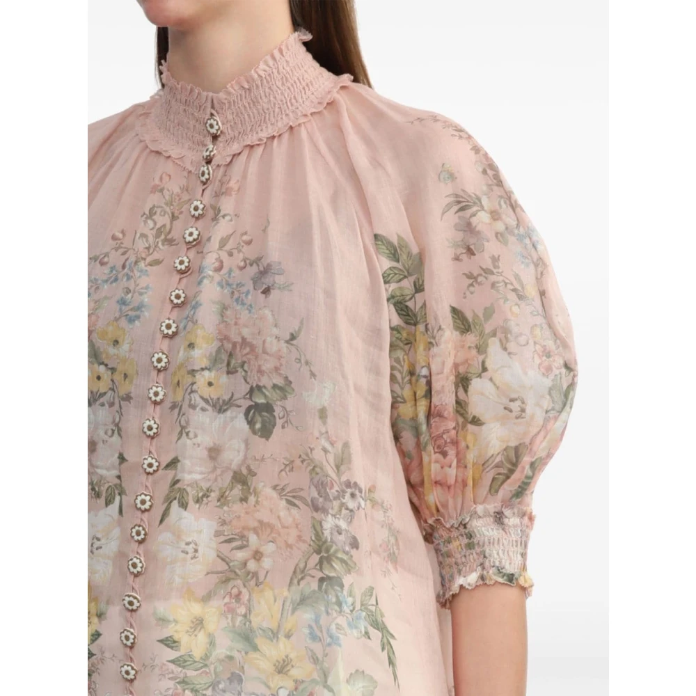 Zimmermann Roze Elastische Blouson Mouw Shirt Multicolor Dames
