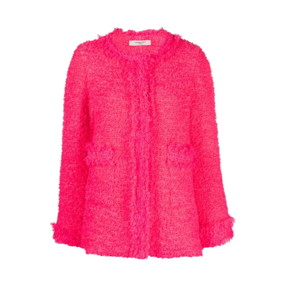 Charlott Fuchsia Tweed Fringe Jas Pink Dames