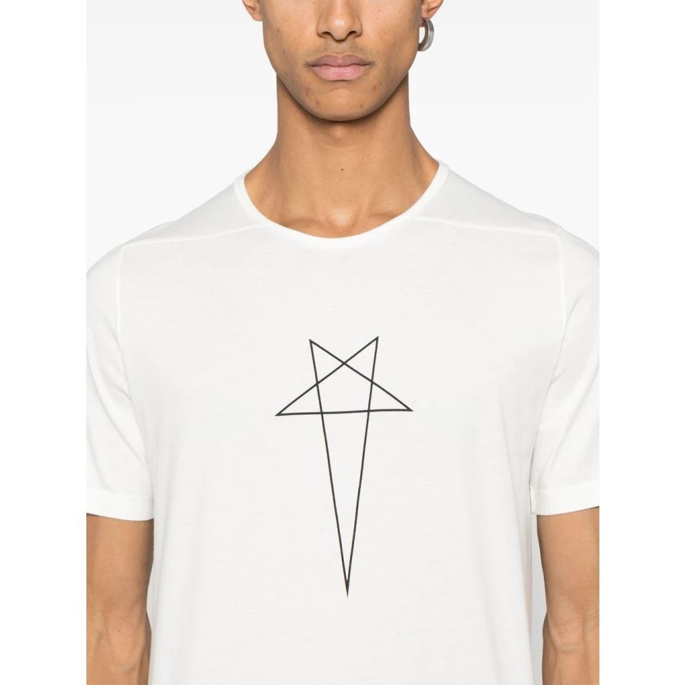 Rick Owens Zwart Logo Print Crew Neck T-shirt White Heren