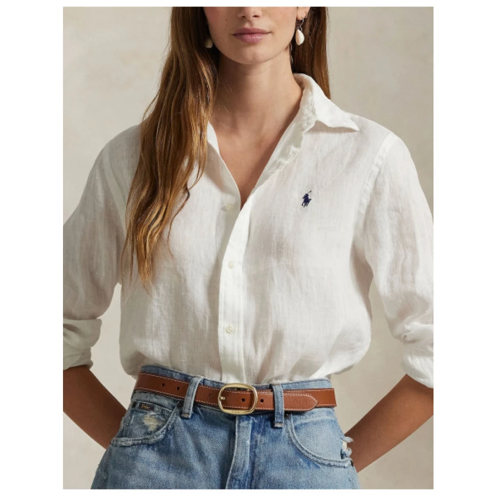 Polo Ralph Lauren Linnen overhemd met iconisch logo White Dames