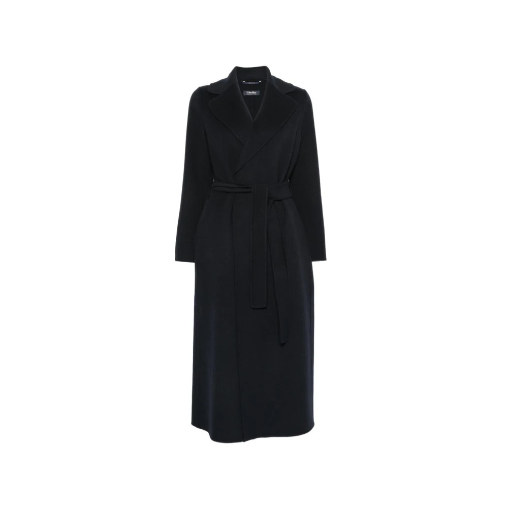 Max Mara Cappotto Poldo Con Cintura - Female - Belted Coats - Blue - M - Coats