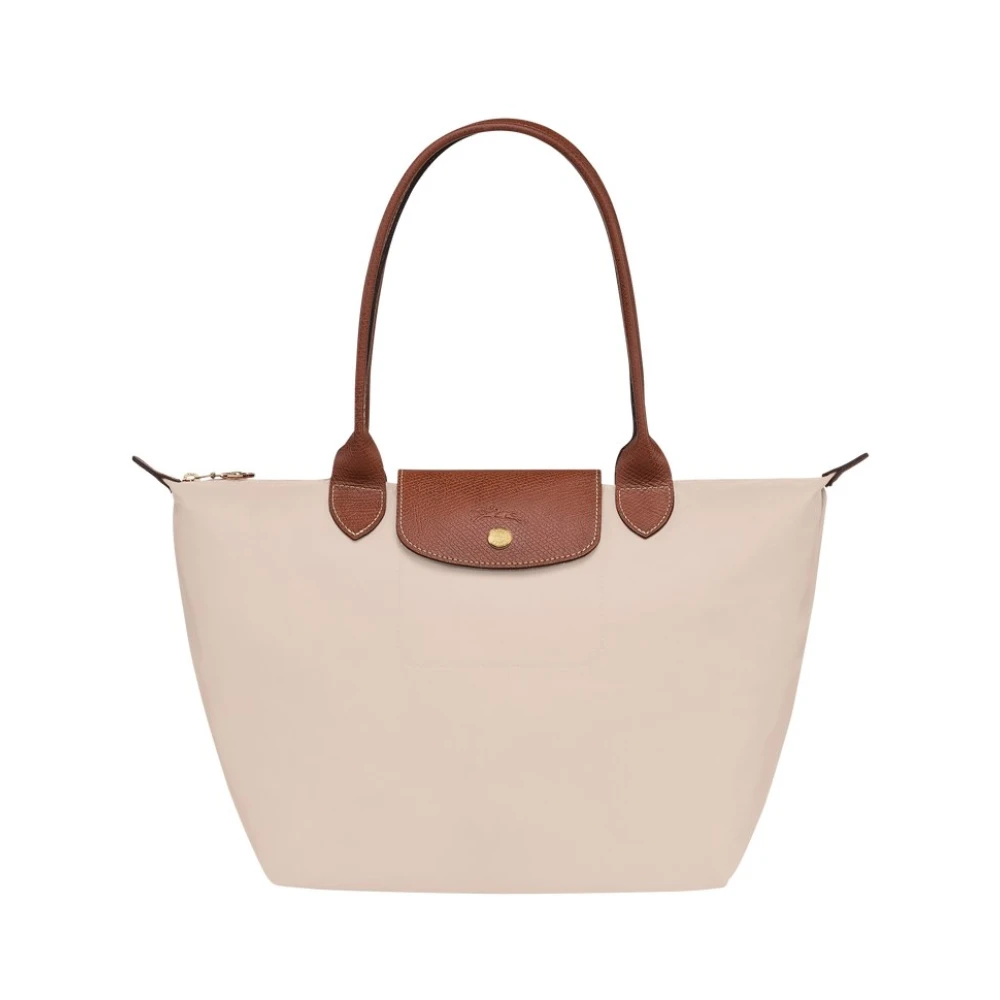 Longchamp Women's White Original Shoulder Bag With Snap Button And Zipper