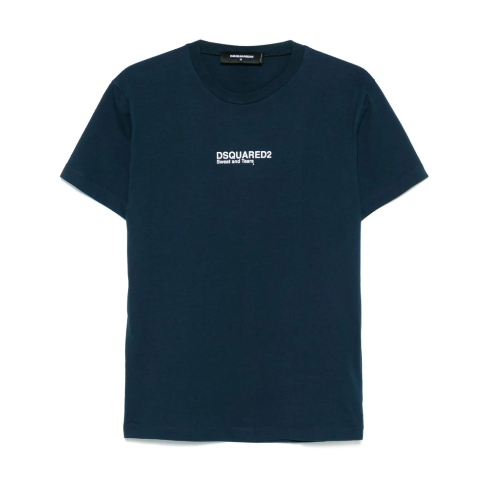 Dsquared2 Navy Blauwe Ronde Hals Korte Mouw Shirt Blue Heren