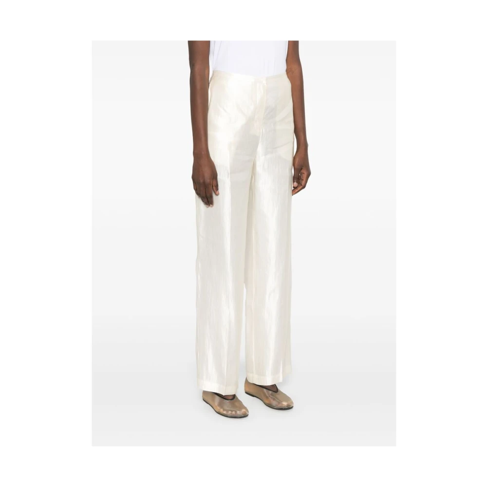 Loulou Studio Beige Broek met Zakken en Knopen White Dames