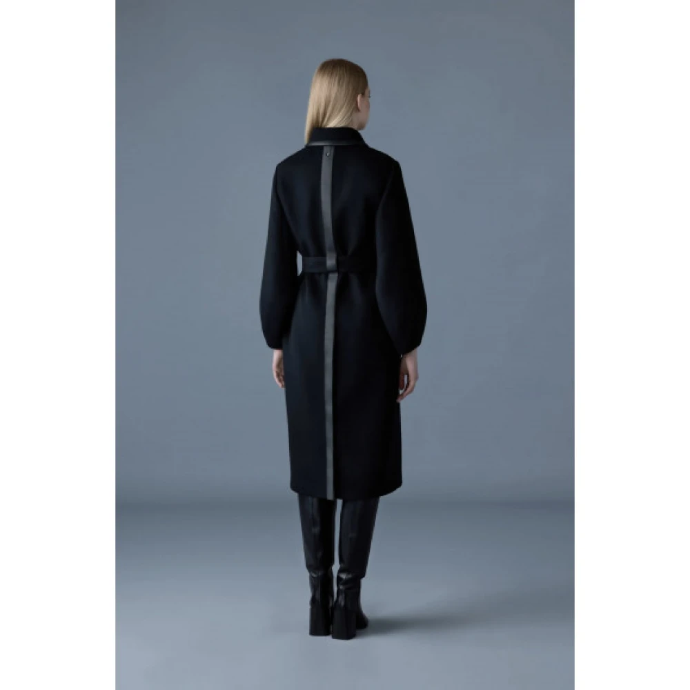 Mackage Zeva Lange wollen ballonmouw trenchcoat met leren detail Black Dames