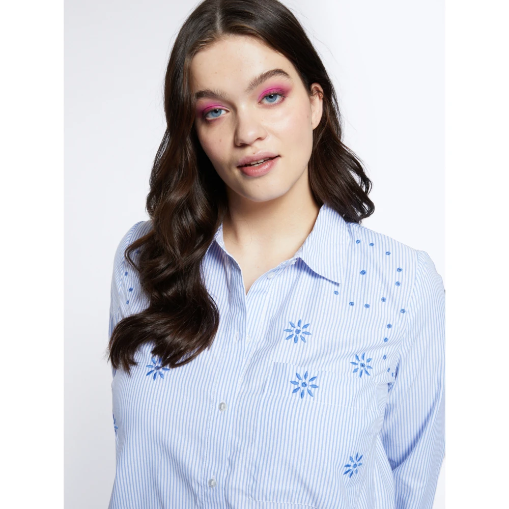 Fiorella Rubino Gestreepte Blouse met Borduurwerk Blue Dames