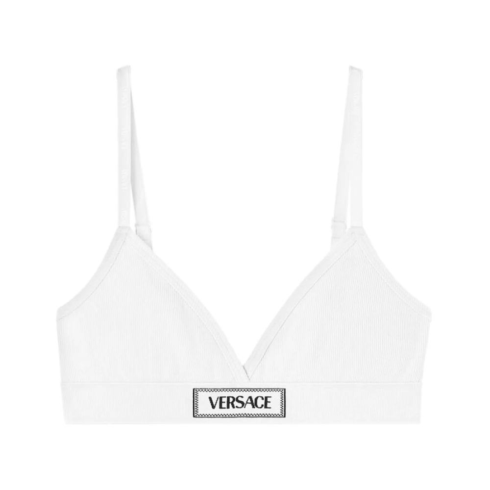 Versace Logo Patch Triangle V-Neck Ondergoed White Dames