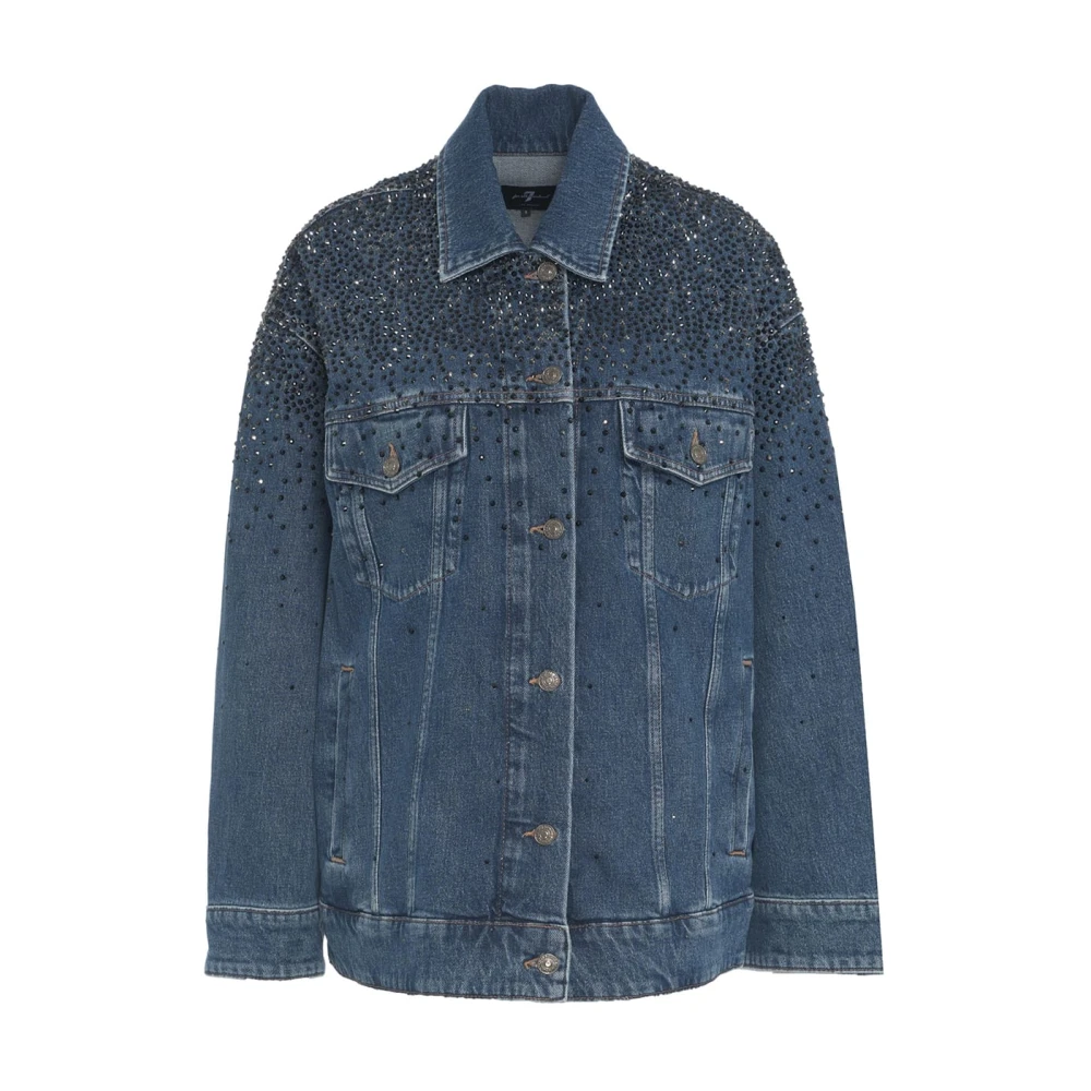 7 For All Mankind Blauwe Truckerjas met Strass Accenten Blue Dames