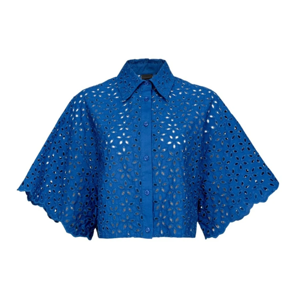 Pinko Blauwe Geborduurde Katoenen Crop Shirt Blue Dames