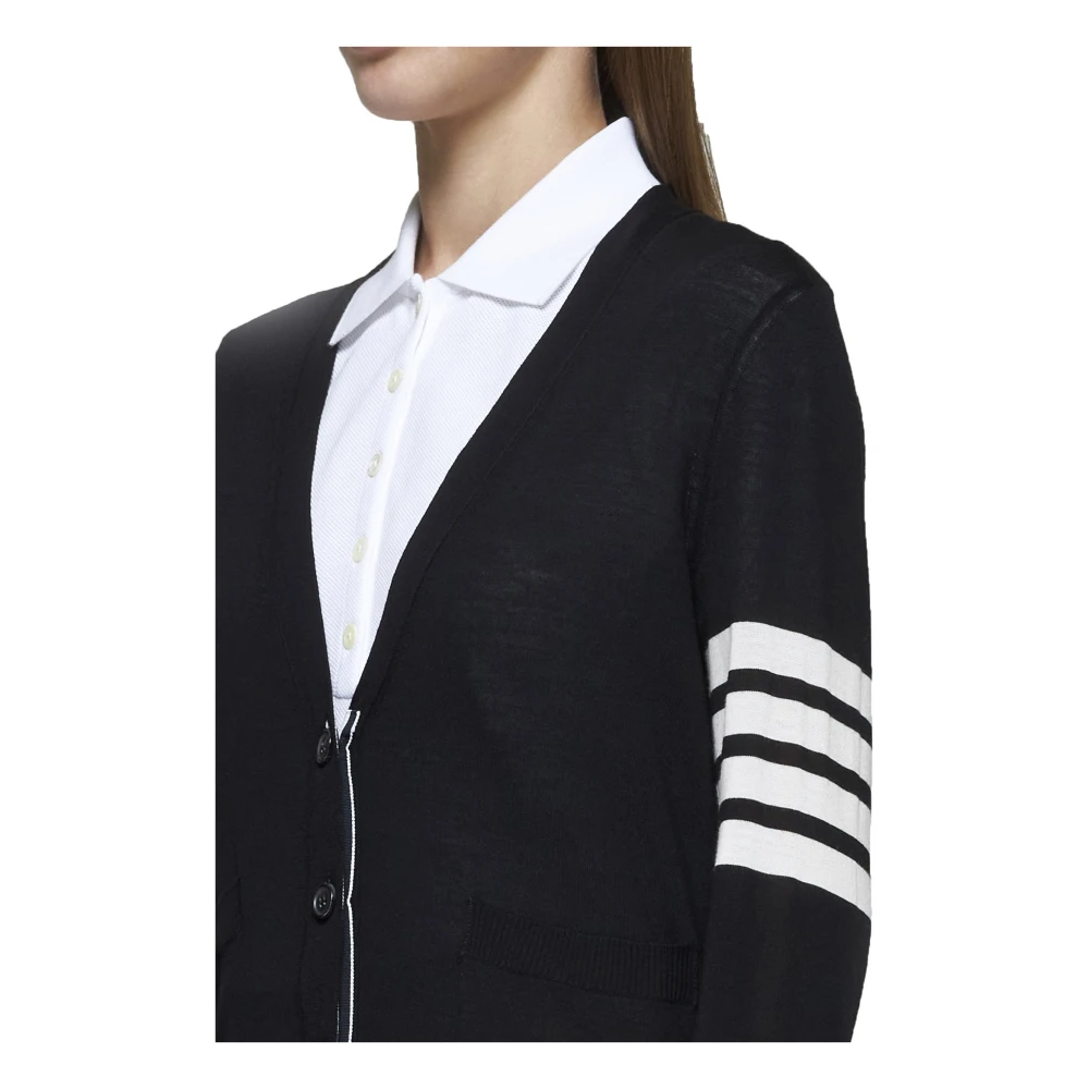 Thom Browne Zwarte Cardigan Sweater met Strepen Black Dames