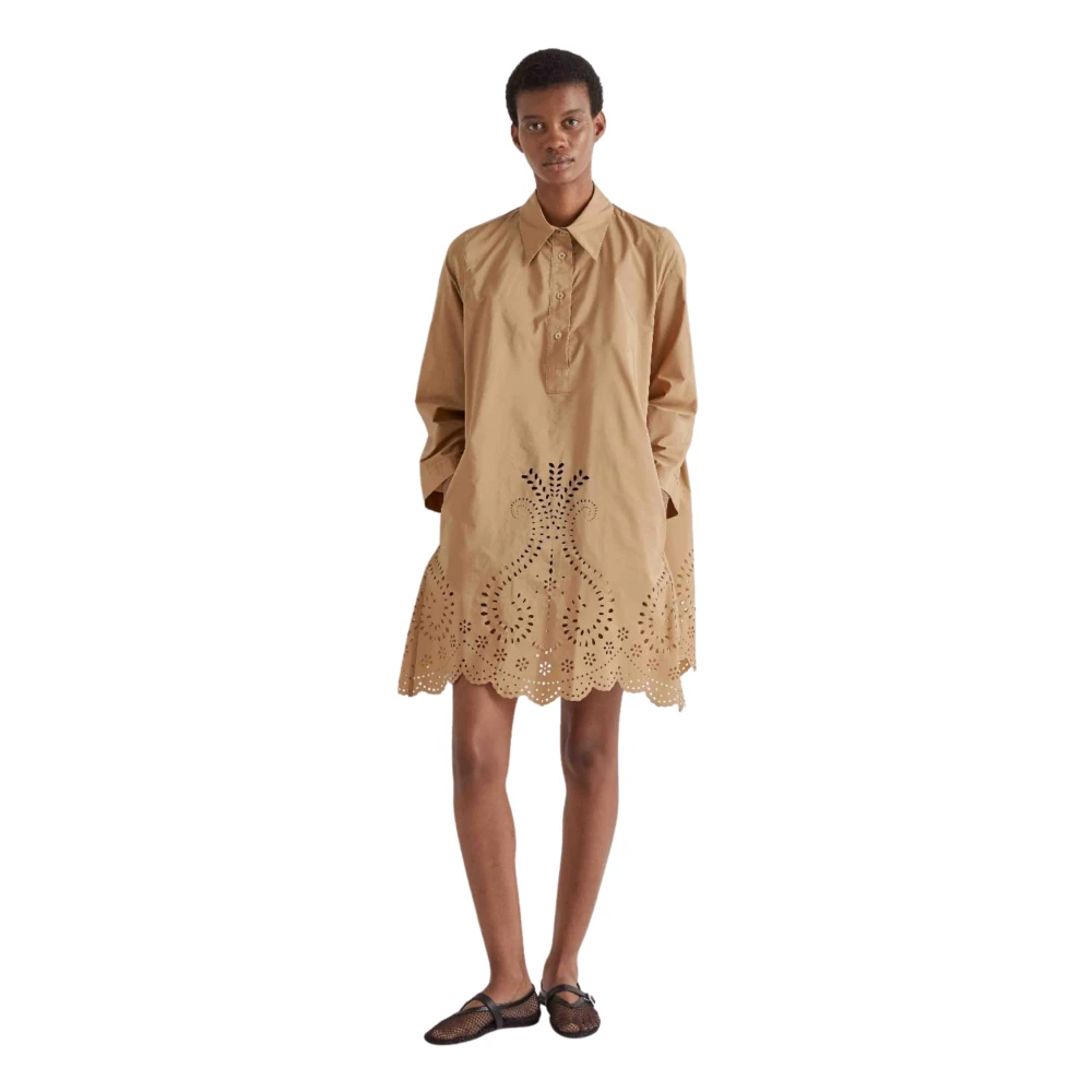 Meimeij Women's Beige Abito Corto Manica Lunga Con Colletto Classico E Traforato Sotto - Shirt Dresses - 2XS - Dresses
