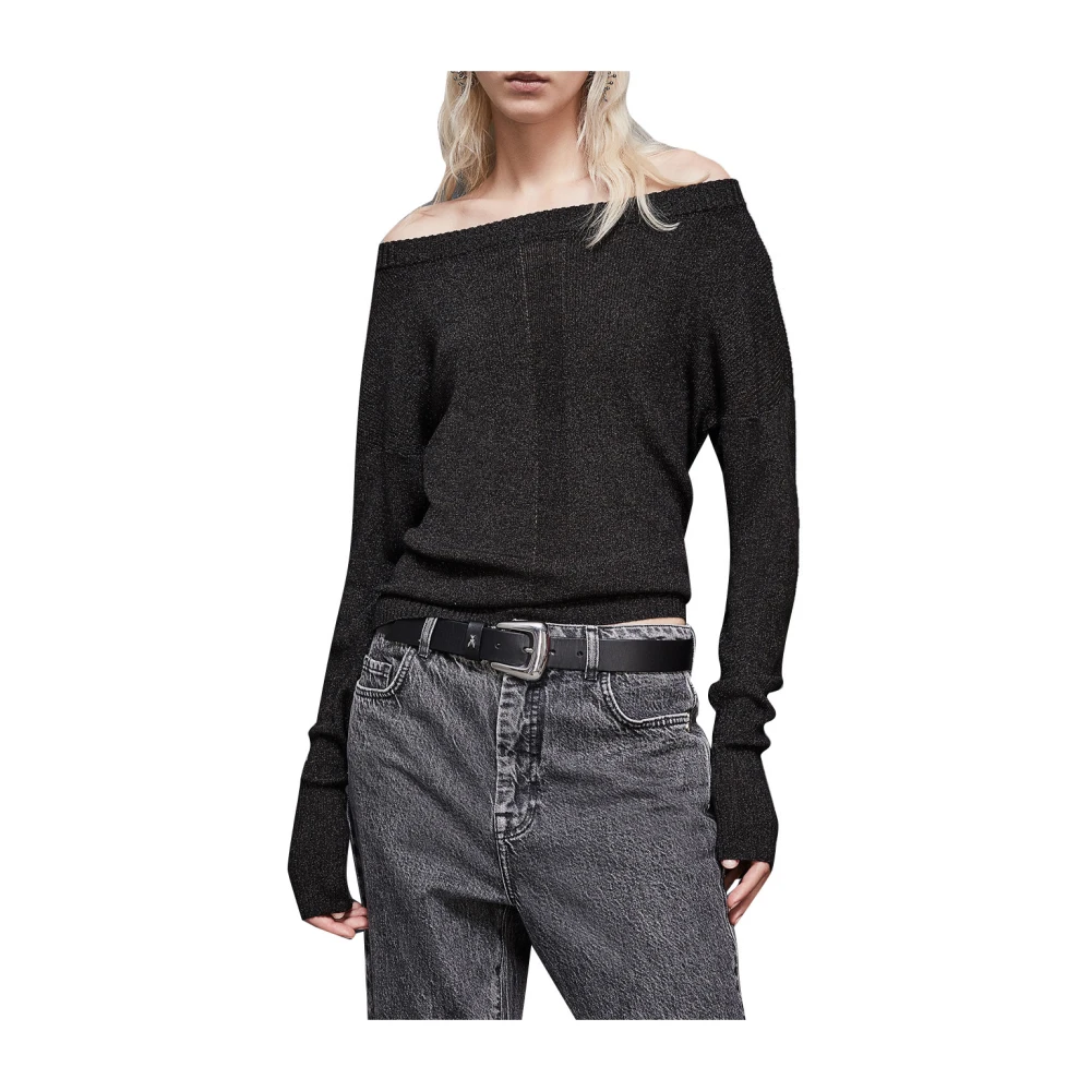 PATRIZIA PEPE Elegante Zwarte Boothals Trui met Lurex Black Dames