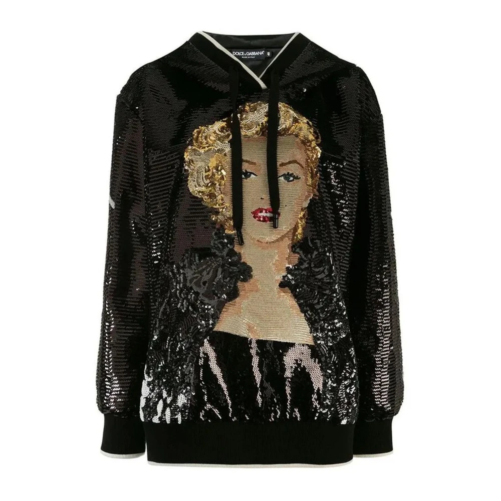 Dolce & Gabbana Geborduurde Technische Stof Sweatshirt Black Dames