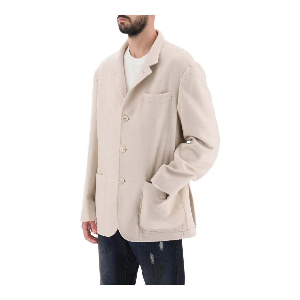 BRUNELLO CUCINELLI Relaxte Cashmere Jas met Gedestructureerde Stijl Beige Heren