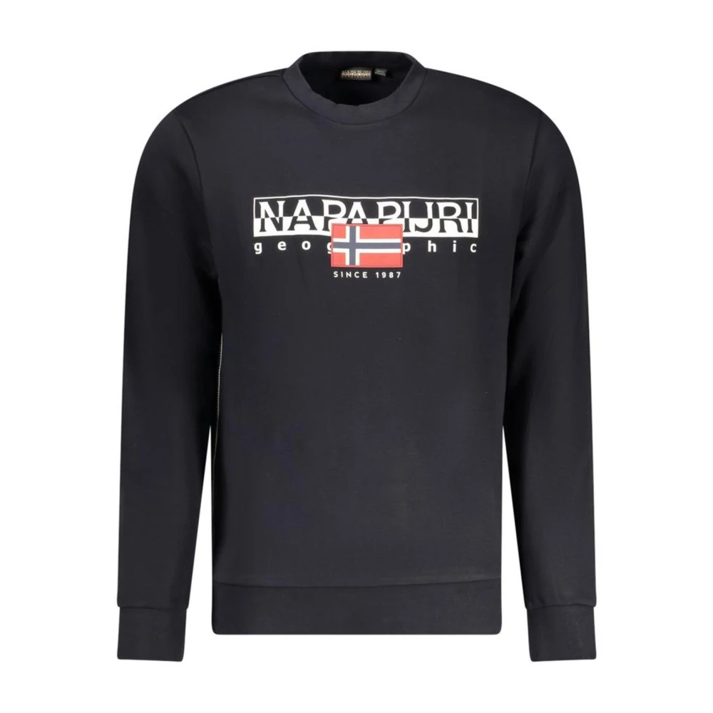 Napapijri Sweatshirt met logo print en ronde hals Black Heren