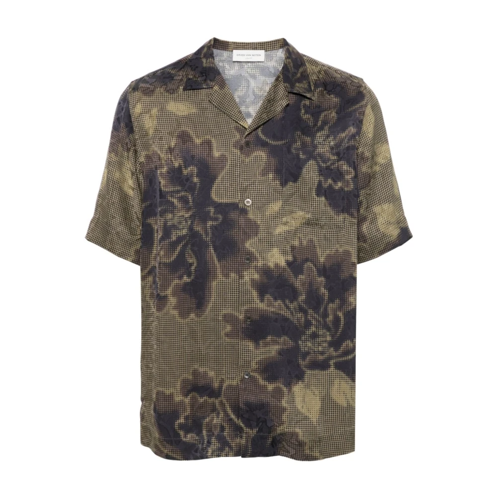 Dries Van Noten Grafische Print Satijnen Shirt Bruin Brown Heren