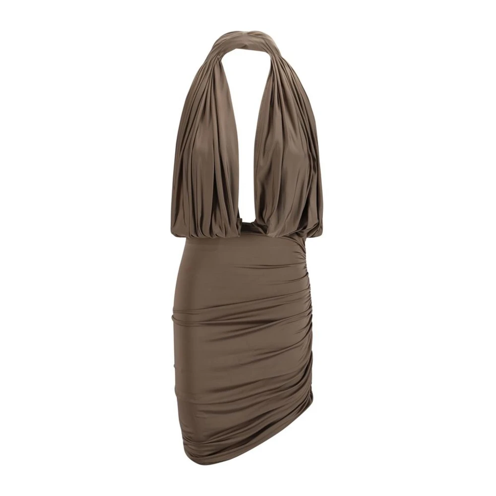 Magda Butrym Gerimpelde Ruche Midi Jurk met Amerikaanse Halslijn Beige Dames