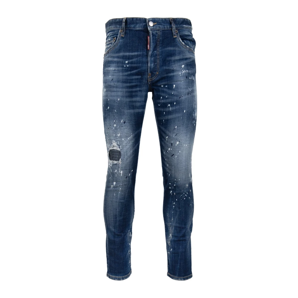 Dsquared2 Men's Blue Slim Fit Jeans, 2XL, Button Jeans With Leather Patch
