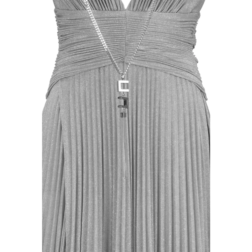 Elisabetta Franchi Glitter Lange Jurk met V-Hals Gray Dames