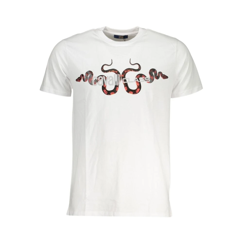 Cavalli Class Wit Katoenen Logo Print T-shirt White Heren