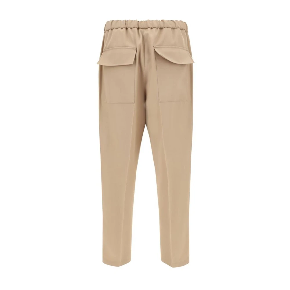Jil Sander Wollen Broek met Elastische Tailleband en Zakken Brown Heren
