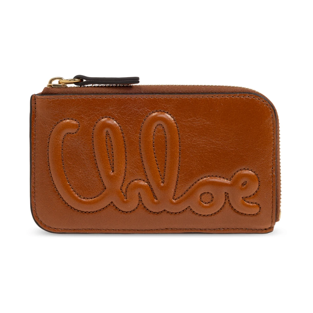 Chloé Monogram Leren Kaarthouder met Rits Brown Dames