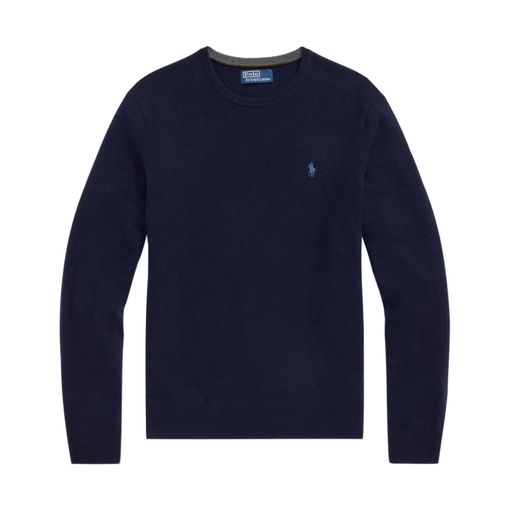 Polo Ralph Lauren Men's Blue Logo Wool Jumper - Round-Neck Knitwear - 2XL - Knitwear