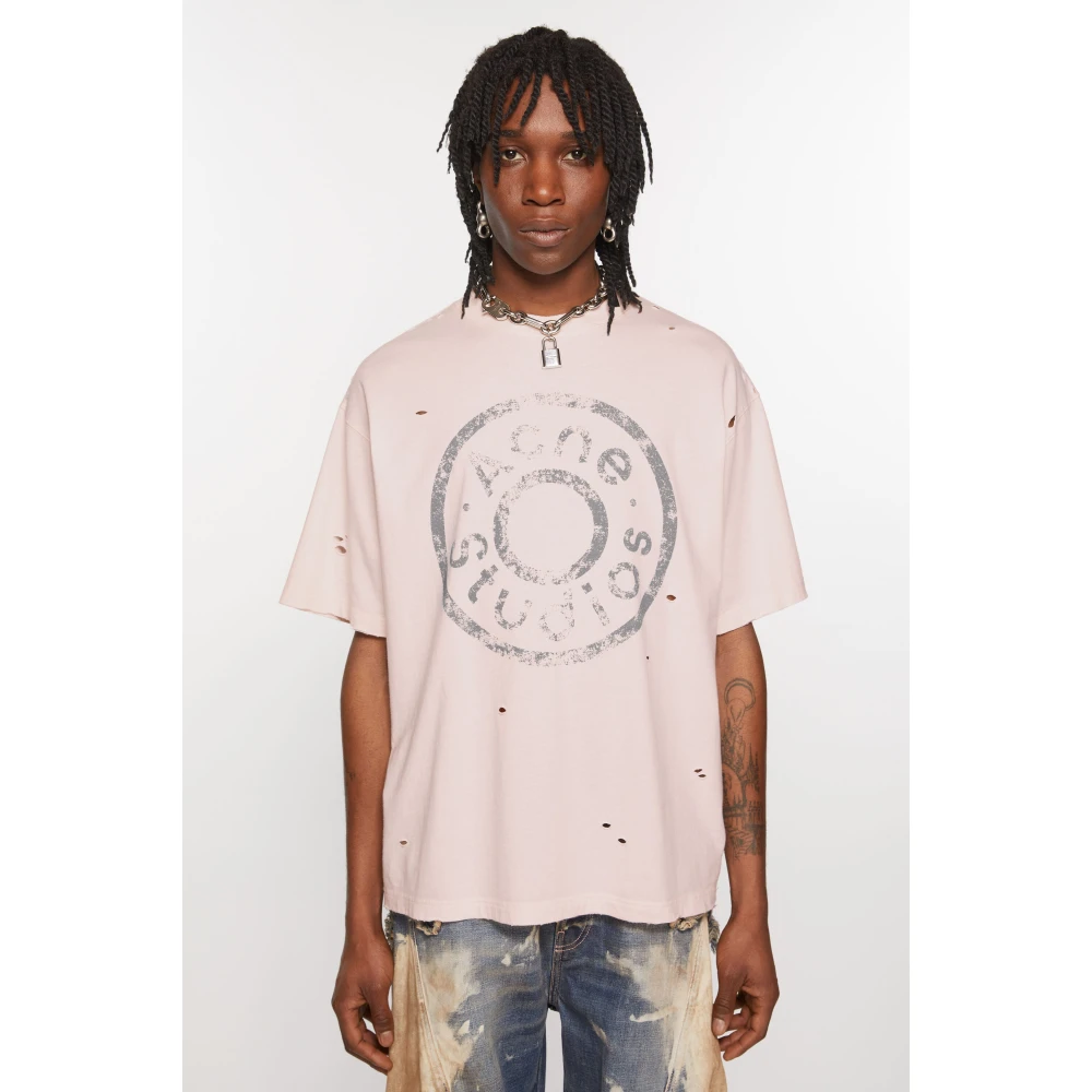 Acne Studios Logo T-shirt Relaxte pasvorm Pink Heren