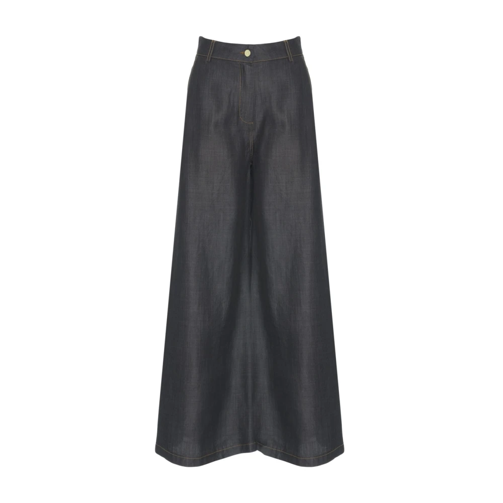 Kaos Zwarte Wijde Broek met Metalen Details Black Dames